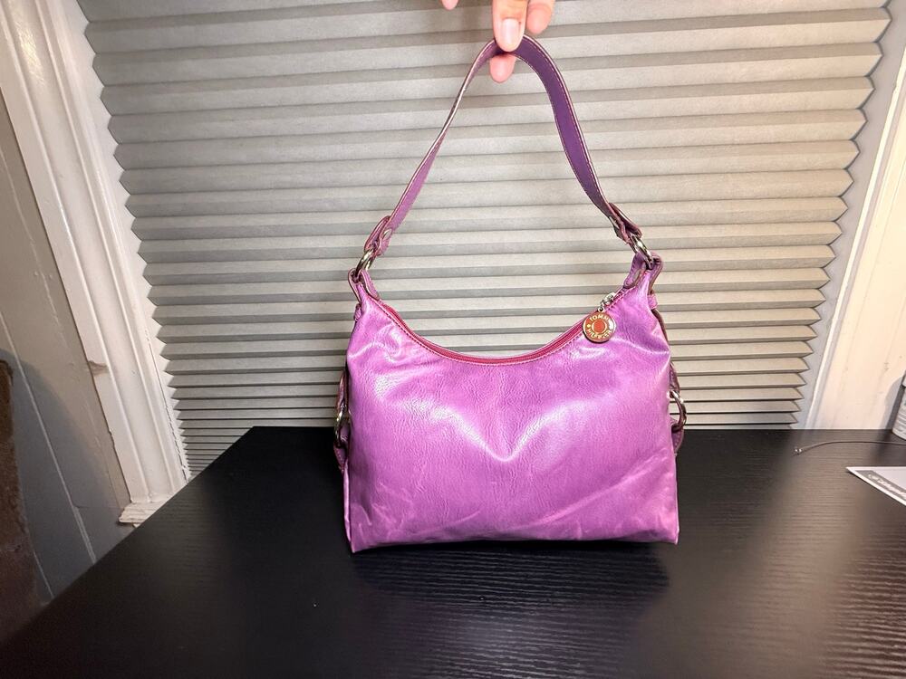 Tommy Hilfiger Purple Y2K Shoulder Bag Hobo Purse Faux Leather Silver Hardware
